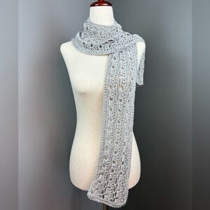 Handmade Crocheted Scarf Light Grey Lightweight Delicate & Dainty Well Made